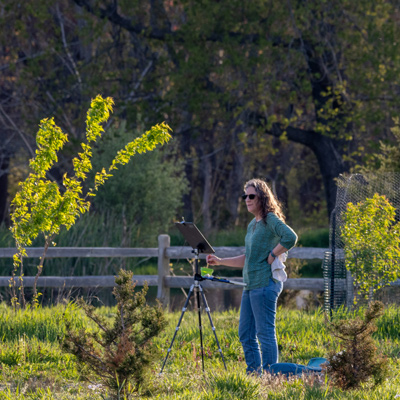 Lucy Iannotti, plein air painting somewhere in the MA/RI Southcoast.